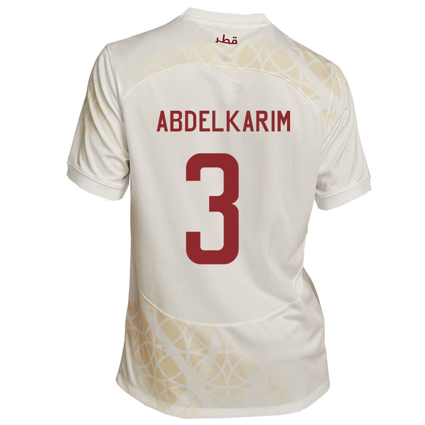 Kinderen Qatarees Abdelkarim Hassan #3 Goud Beige Uitshirt Uittenue 22-24 T-shirt