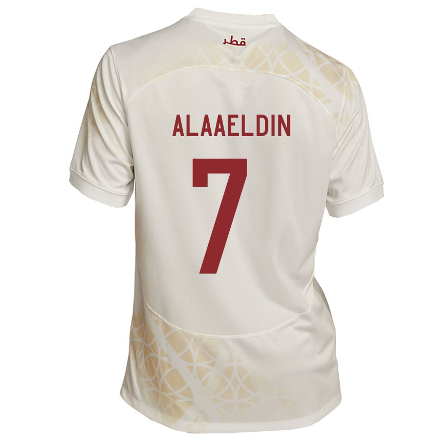 Kinderen Qatarees Ahmed Alaaeldin #7 Goud Beige Uitshirt Uittenue 22-24 T-shirt
