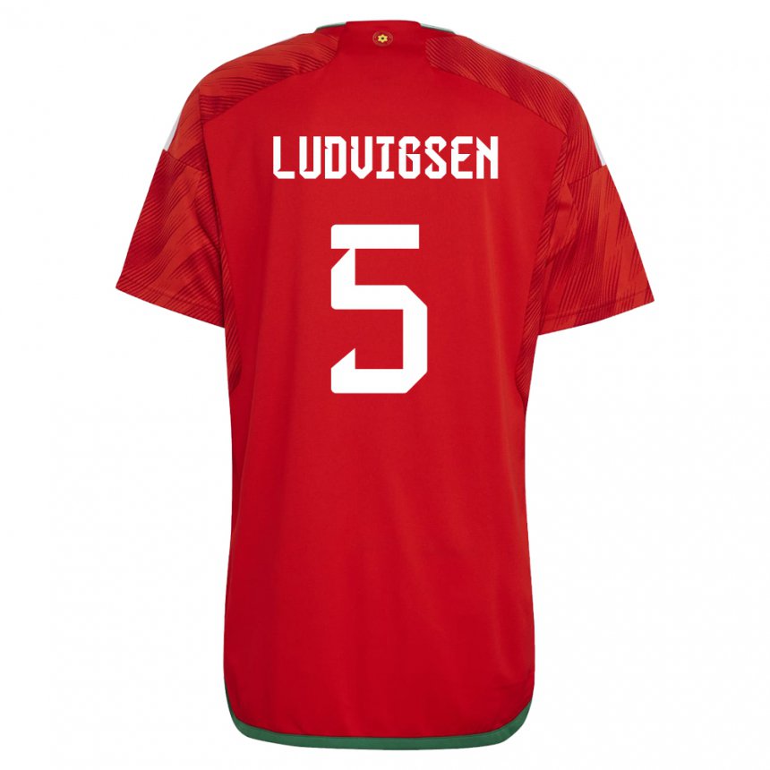Kinderen Welsh Kai Ludvigsen #5 Rood Thuisshirt Thuistenue 22-24 T-shirt