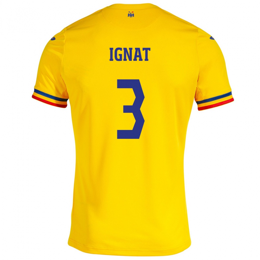 Kinderen Roemenië Cristian Ignat #3 Geel Thuisshirt Thuistenue 24-26 T-Shirt