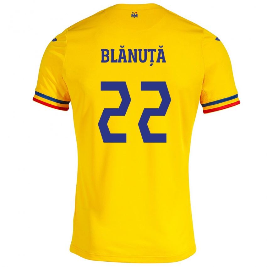 Heren Roemenië Vladislav Blănuță #22 Geel Thuisshirt Thuistenue 24-26 T-Shirt
