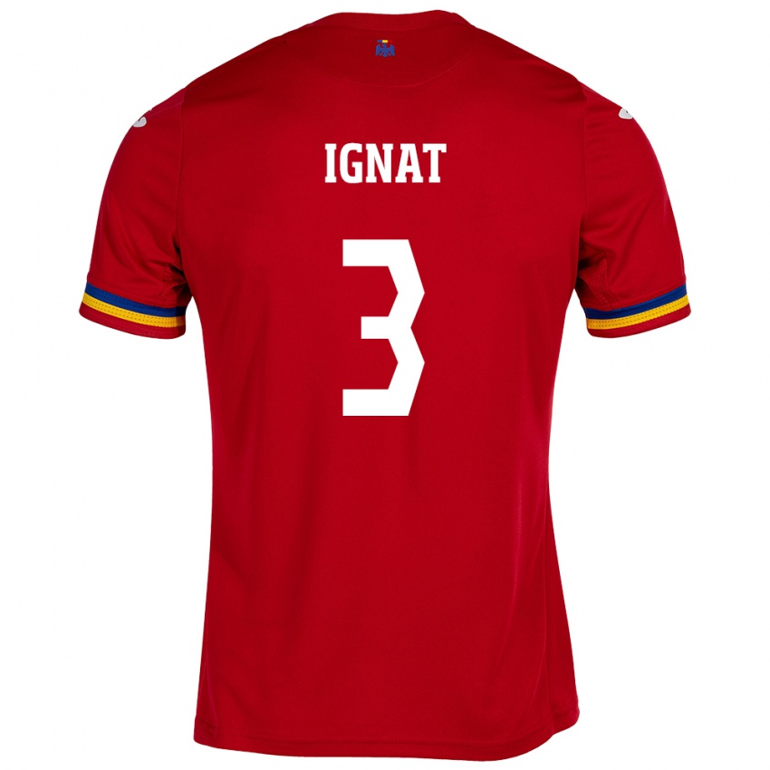 Heren Roemenië Cristian Ignat #3 Rood Uitshirt Uittenue 24-26 T-Shirt