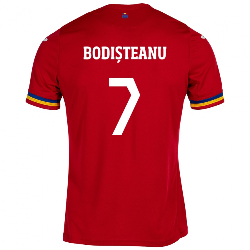Heren Roemenië Ștefan Bodișteanu #7 Rood Uitshirt Uittenue 24-26 T-Shirt