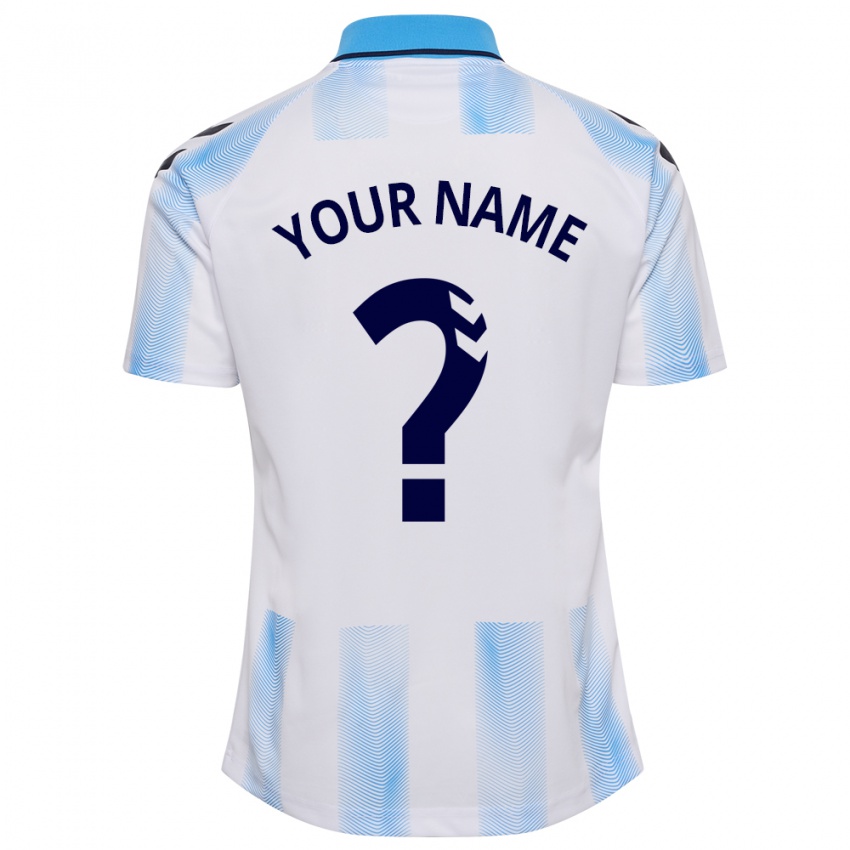 Heren Uw Naam #0 Wit Blauw Thuisshirt Thuistenue 2023/24 T-Shirt