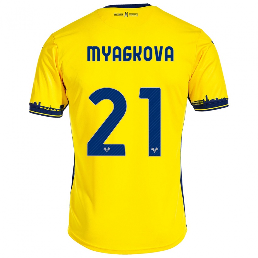 Dames Alina Myagkova #21 Geel Uitshirt Uittenue 2023/24 T-Shirt