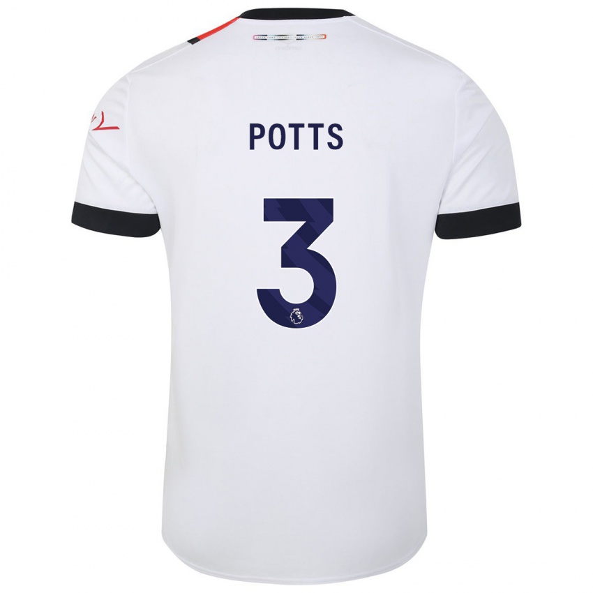 Dames Dan Potts #3 Wit Uitshirt Uittenue 2023/24 T-Shirt