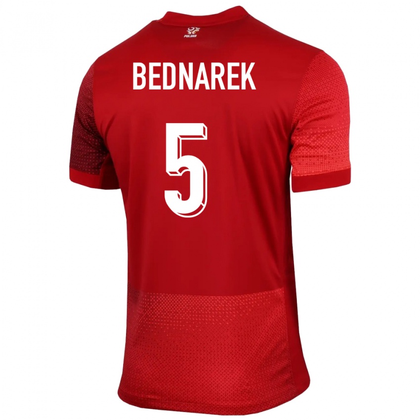 Kinderen Polen Jan Bednarek #5 Rood Uitshirt Uittenue 24-26 T-Shirt
