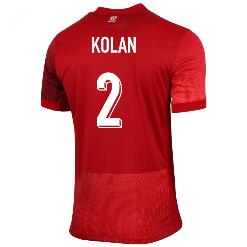 Kinderen Polen Jakub Kolan #2 Rood Uitshirt Uittenue 24-26 T-Shirt