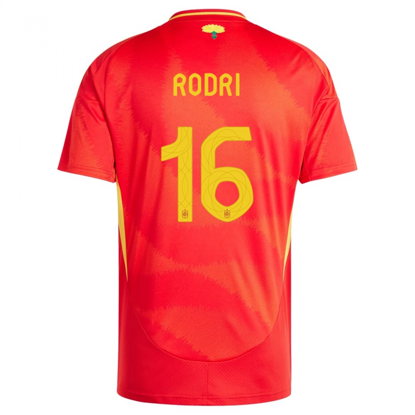 Heren Spanje Rodri #16 Rood Thuisshirt Thuistenue 24-26 T-Shirt