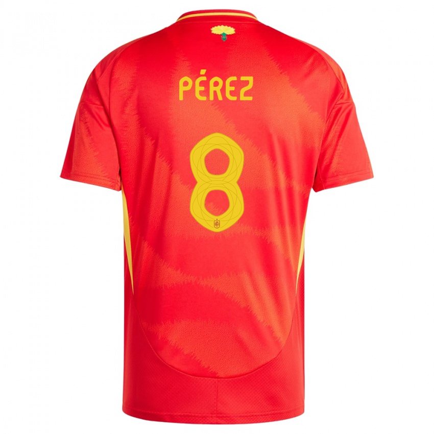 Heren Spanje Dani Perez #8 Rood Thuisshirt Thuistenue 24-26 T-Shirt