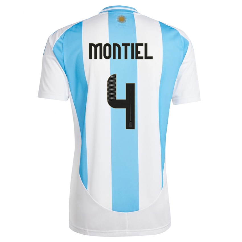 Heren Argentinië Gonzalo Montiel #4 Wit Blauw Thuisshirt Thuistenue 24-26 T-Shirt