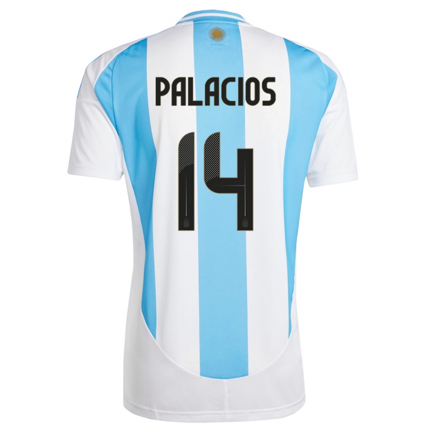 Heren Argentinië Exequiel Palacios #14 Wit Blauw Thuisshirt Thuistenue 24-26 T-Shirt