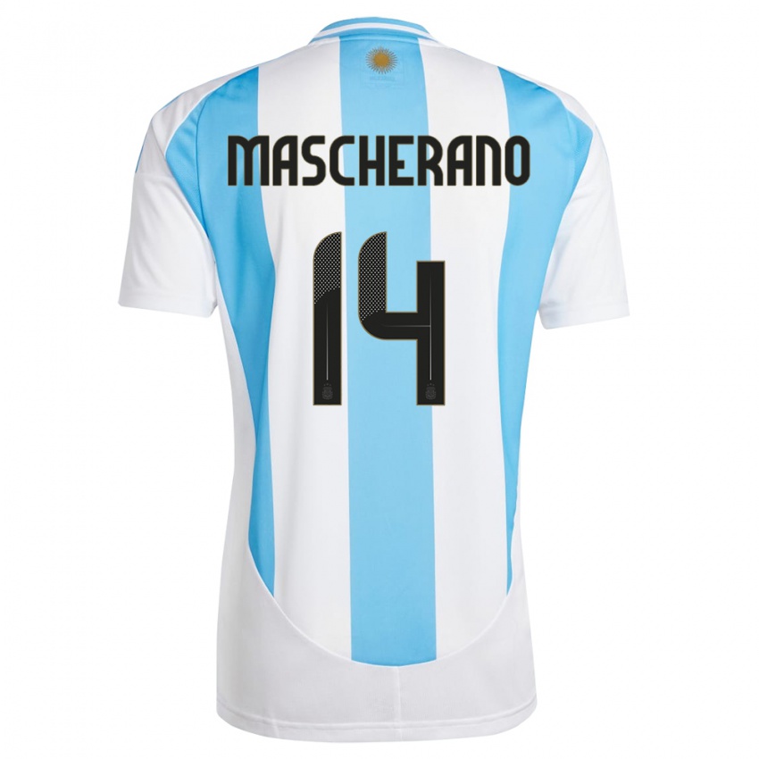 Heren Argentinië Javier Mascherano #14 Wit Blauw Thuisshirt Thuistenue 24-26 T-Shirt