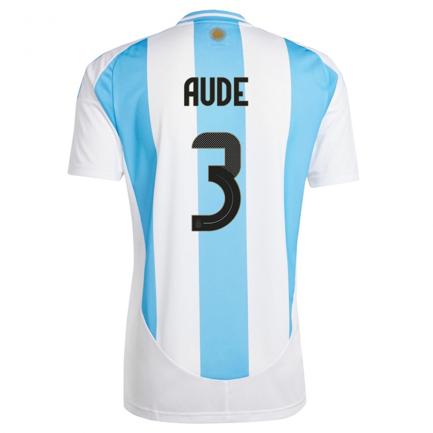 Heren Argentinië Julian Aude #3 Wit Blauw Thuisshirt Thuistenue 24-26 T-Shirt