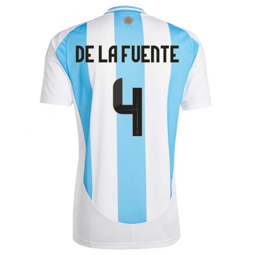 Heren Argentinië Hernan De La Fuente #4 Wit Blauw Thuisshirt Thuistenue 24-26 T-Shirt