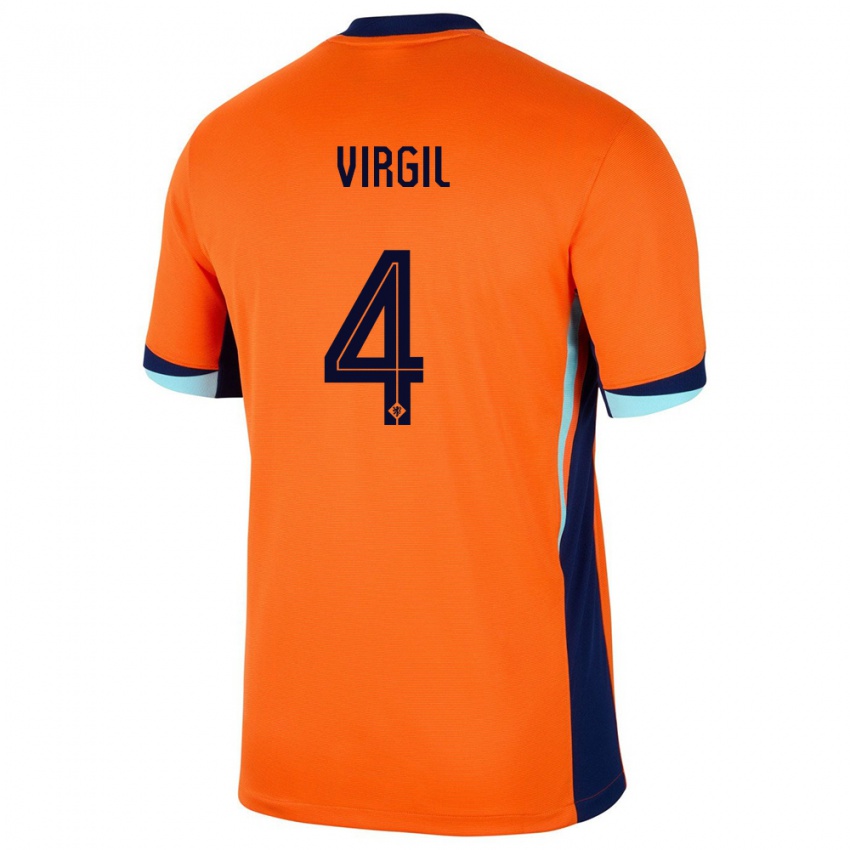 Heren Nederland Virgil Van Dijk #4 Oranje Thuisshirt Thuistenue 24-26 T-Shirt