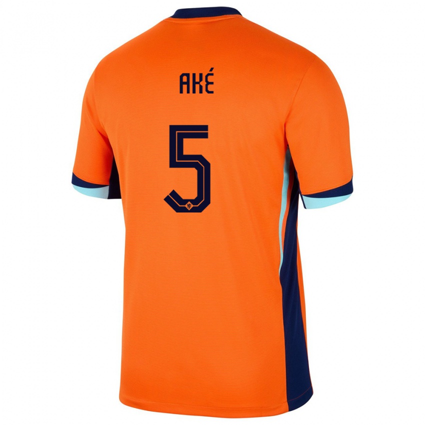 Heren Nederland Nathan Ake #5 Oranje Thuisshirt Thuistenue 24-26 T-Shirt