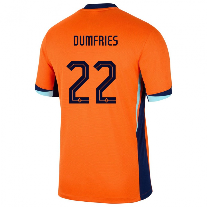 Heren Nederland Denzel Dumfries #22 Oranje Thuisshirt Thuistenue 24-26 T-Shirt