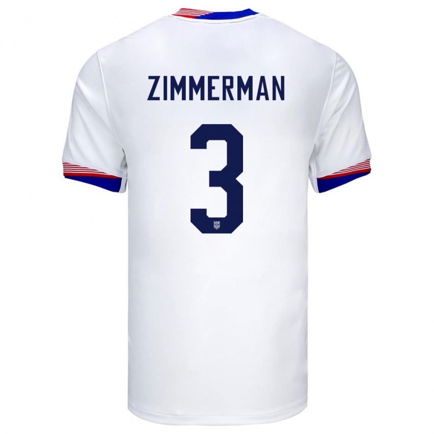 Heren Verenigde Staten Walker Zimmerman #3 Wit Thuisshirt Thuistenue 24-26 T-Shirt