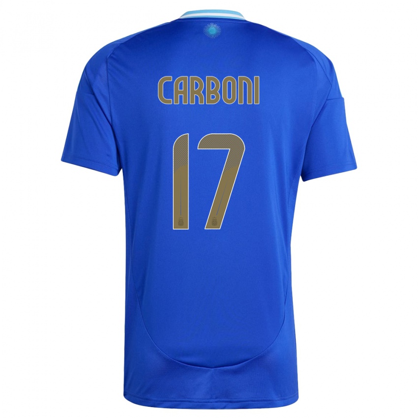 Heren Argentinië Valentin Carboni #17 Blauw Uitshirt Uittenue 24-26 T-Shirt