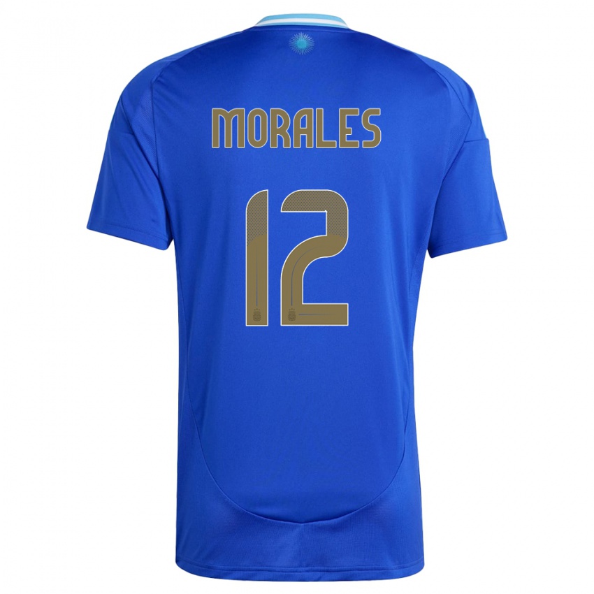 Heren Argentinië Lautaro Morales #12 Blauw Uitshirt Uittenue 24-26 T-Shirt
