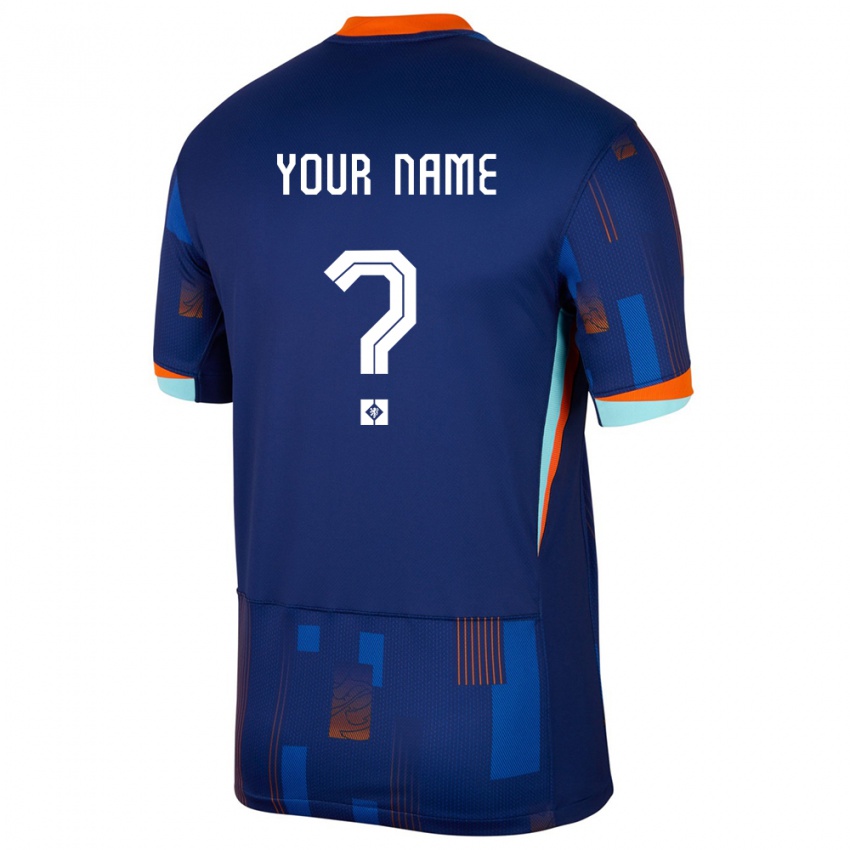 Heren Nederland Uw Naam #0 Blauw Uitshirt Uittenue 24-26 T-Shirt