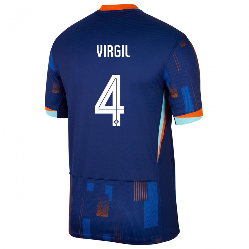 Heren Nederland Virgil Van Dijk #4 Blauw Uitshirt Uittenue 24-26 T-Shirt