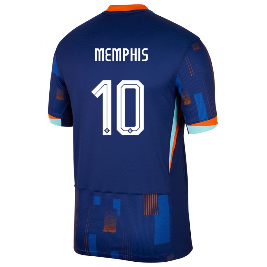 Heren Nederland Memphis Depay #10 Blauw Uitshirt Uittenue 24-26 T-Shirt