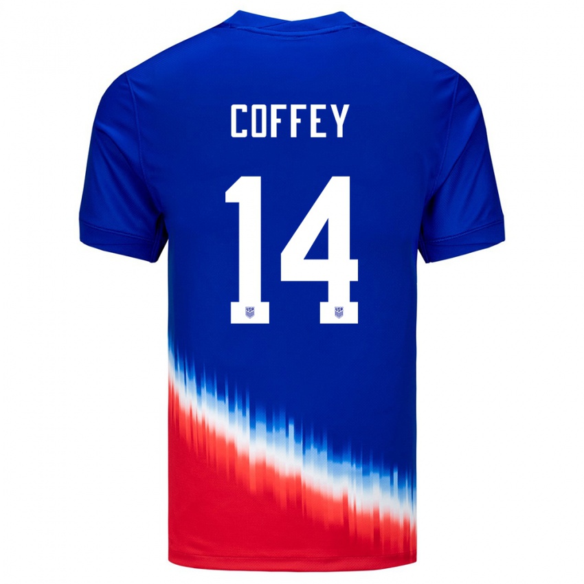 Heren Verenigde Staten Sam Coffey #14 Blauw Uitshirt Uittenue 24-26 T-Shirt