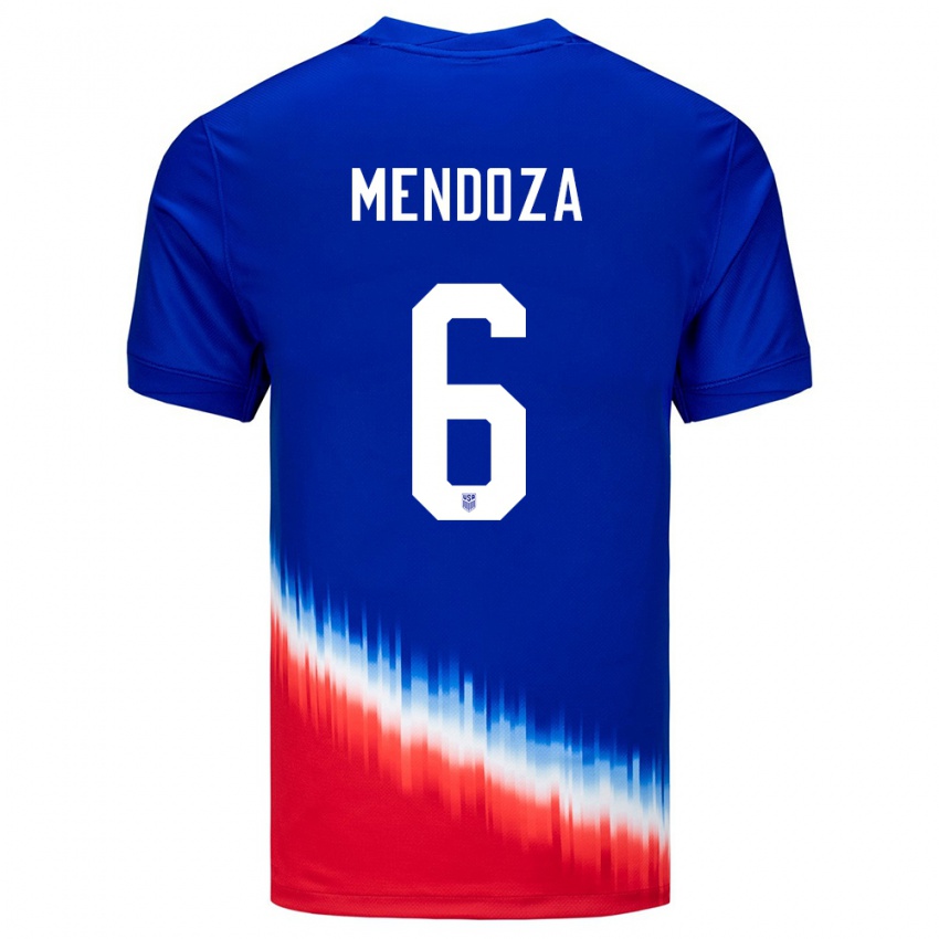 Heren Verenigde Staten Edwyn Mendoza #6 Blauw Uitshirt Uittenue 24-26 T-Shirt