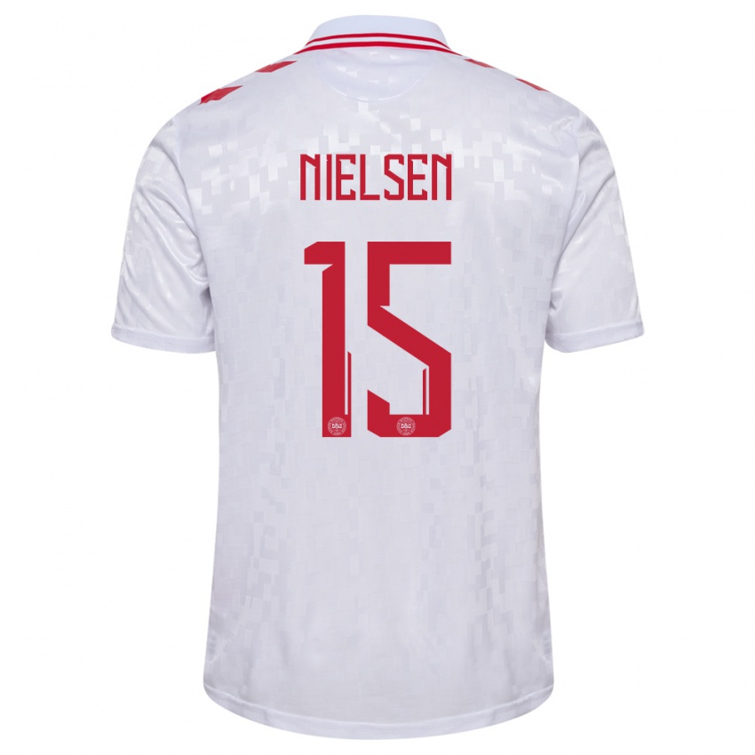 Heren Denemarken Villads Nielsen #15 Wit Uitshirt Uittenue 24-26 T-Shirt