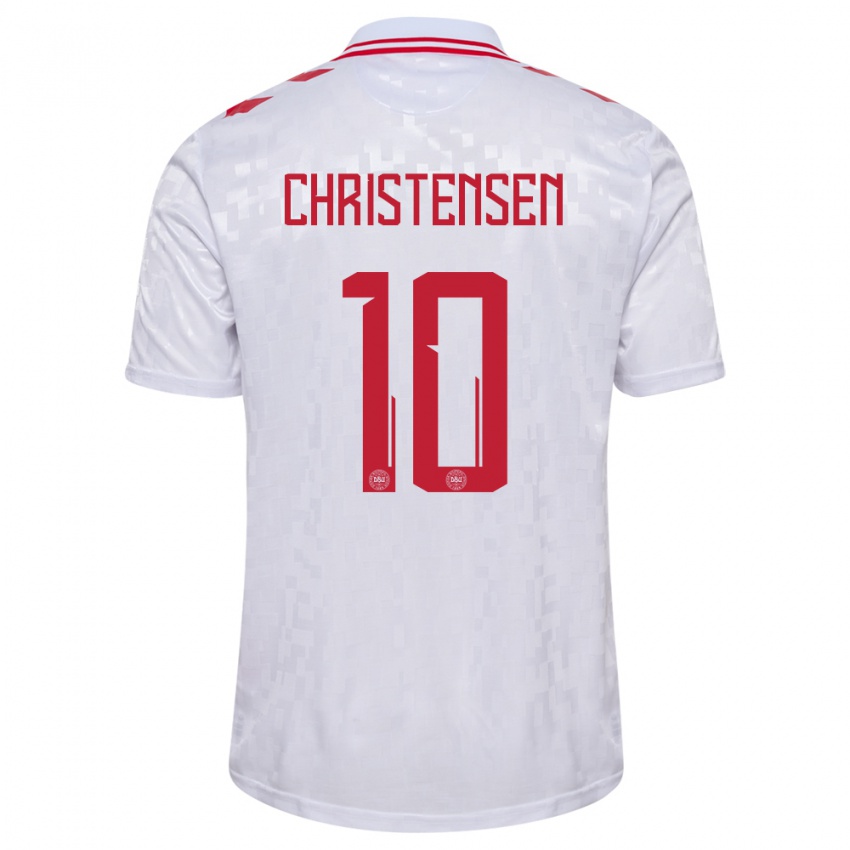 Heren Denemarken Gustav Christensen #10 Wit Uitshirt Uittenue 24-26 T-Shirt
