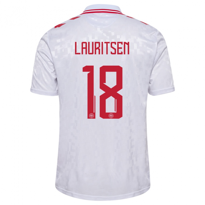 Heren Denemarken Tobias Lauritsen #18 Wit Uitshirt Uittenue 24-26 T-Shirt