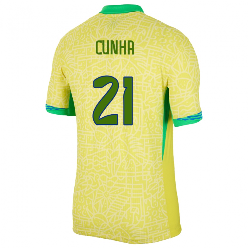 Dames Brazilië Matheus Cunha #21 Geel Thuisshirt Thuistenue 24-26 T-Shirt