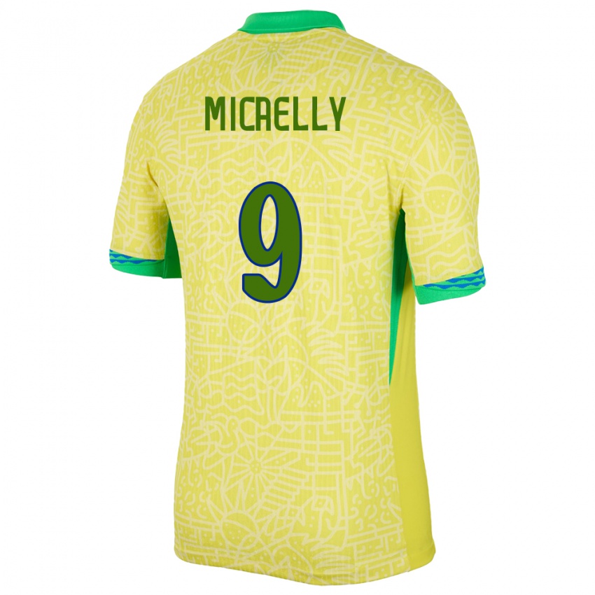 Dames Brazilië Micaelly #9 Geel Thuisshirt Thuistenue 24-26 T-Shirt