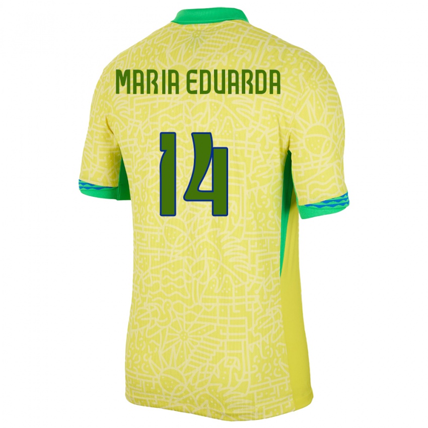 Dames Brazilië Maria Eduarda #14 Geel Thuisshirt Thuistenue 24-26 T-Shirt