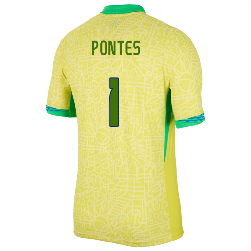 Dames Brazilië Mycael Pontes #1 Geel Thuisshirt Thuistenue 24-26 T-Shirt