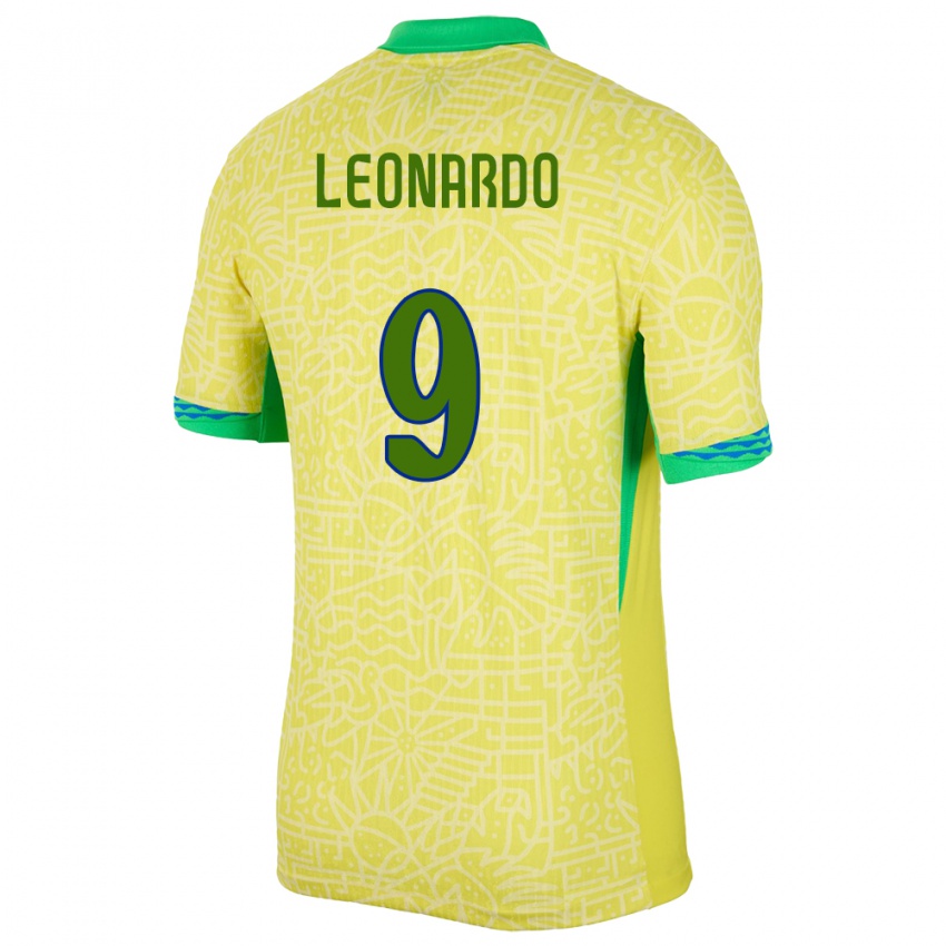 Dames Brazilië Marcos Leonardo #9 Geel Thuisshirt Thuistenue 24-26 T-Shirt
