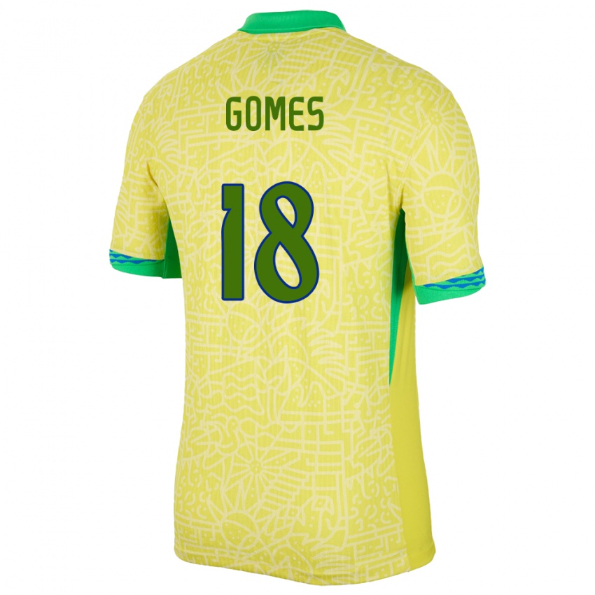 Dames Brazilië Marlon Gomes #18 Geel Thuisshirt Thuistenue 24-26 T-Shirt