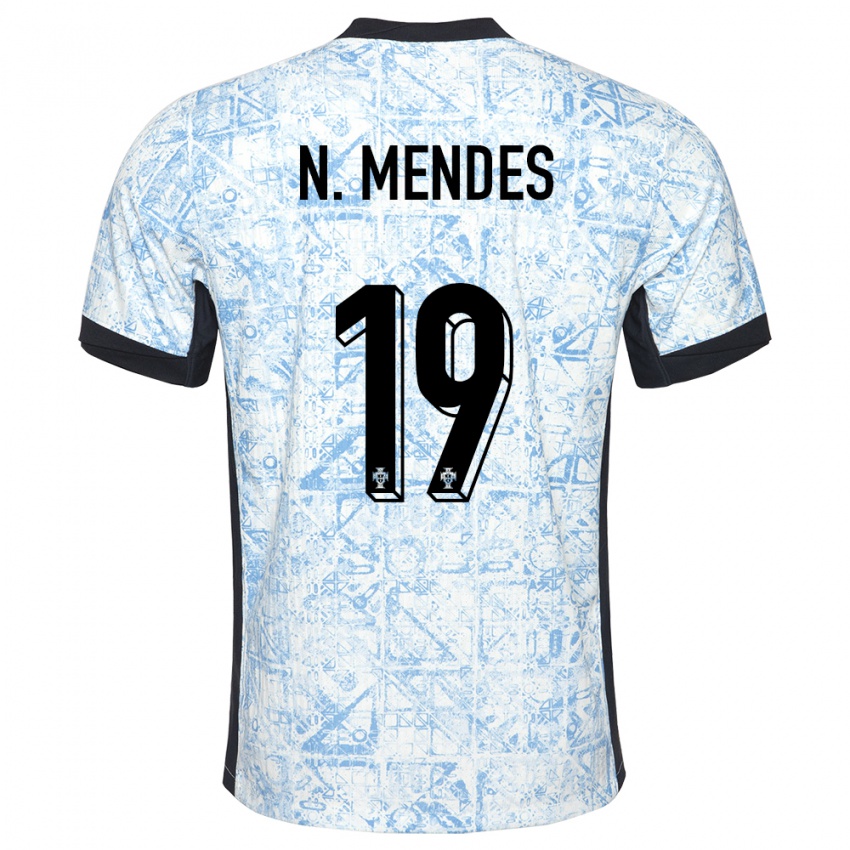 Dames Portugal Nuno Mendes #19 Crème Blauw Uitshirt Uittenue 24-26 T-Shirt
