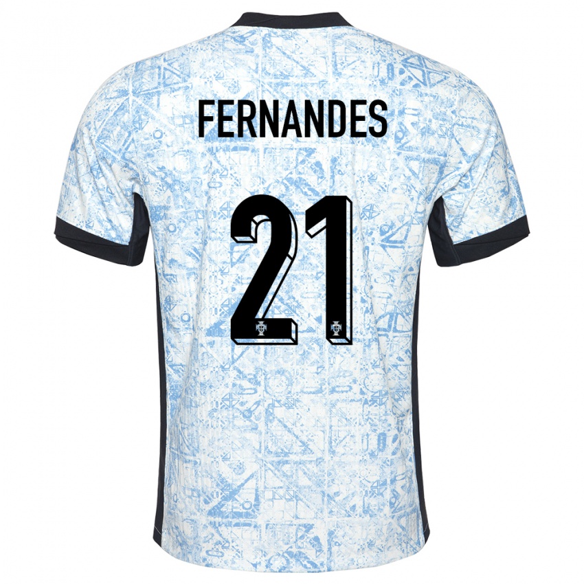 Dames Portugal Mateus Fernandes #21 Crème Blauw Uitshirt Uittenue 24-26 T-Shirt