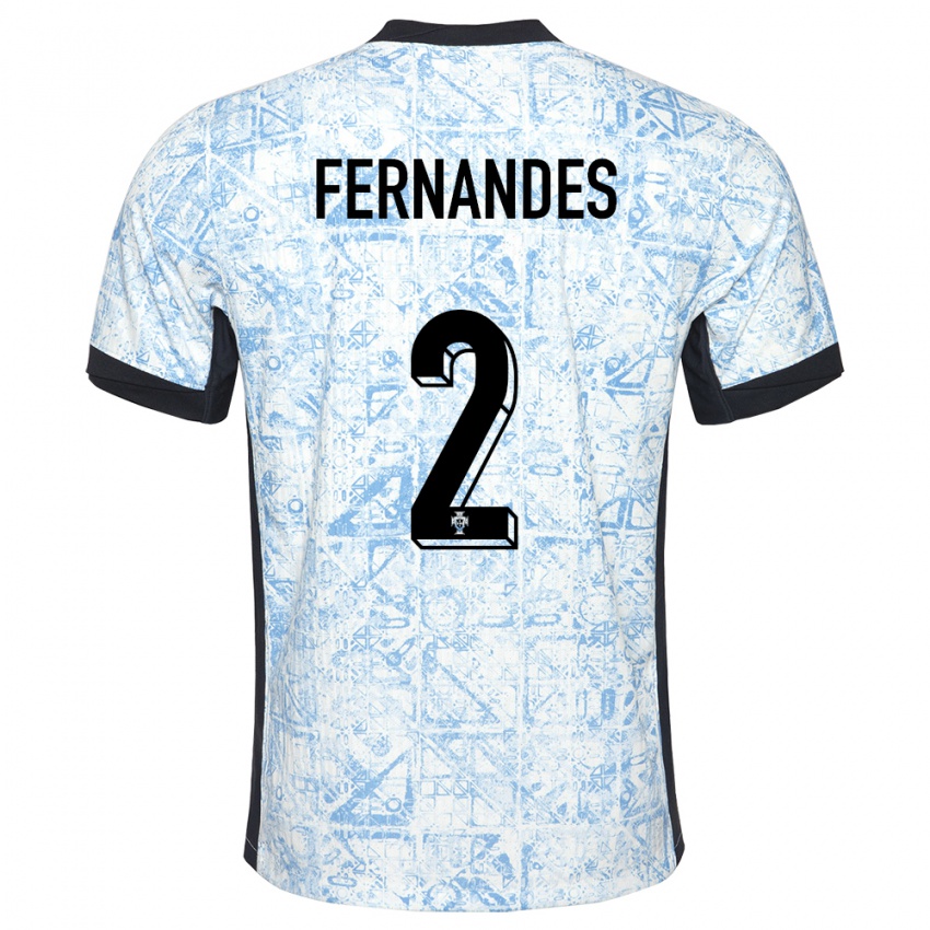 Dames Portugal Martim Fernandes #2 Crème Blauw Uitshirt Uittenue 24-26 T-Shirt