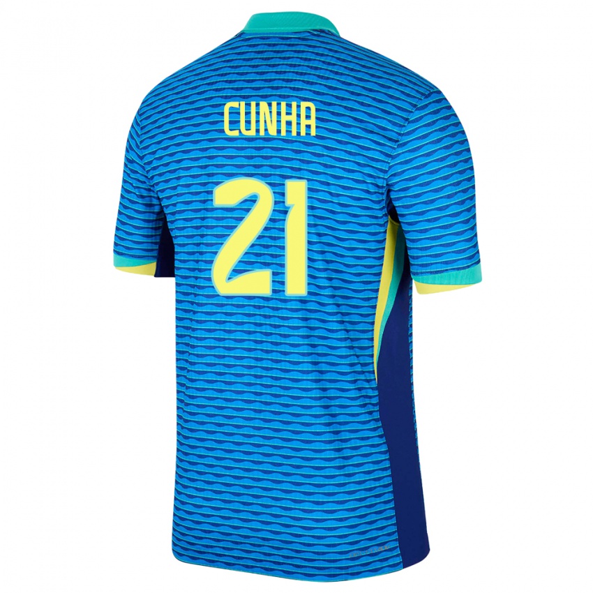 Dames Brazilië Matheus Cunha #21 Blauw Uitshirt Uittenue 24-26 T-Shirt