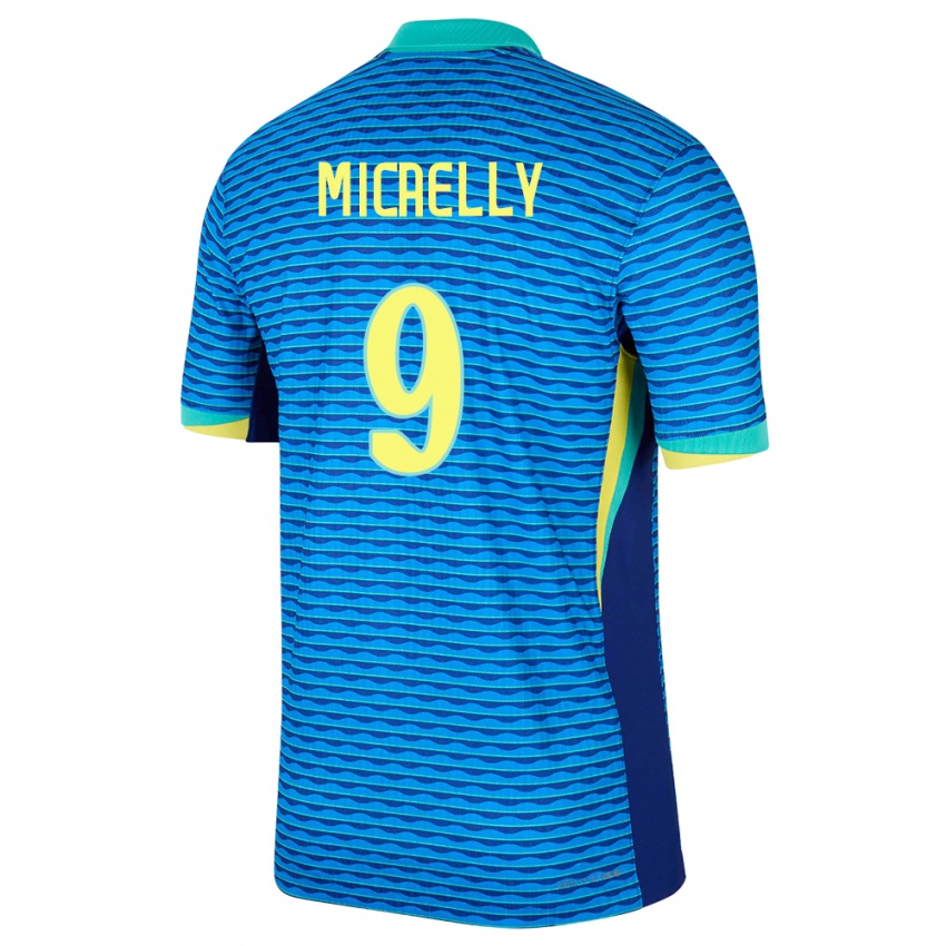 Dames Brazilië Micaelly #9 Blauw Uitshirt Uittenue 24-26 T-Shirt