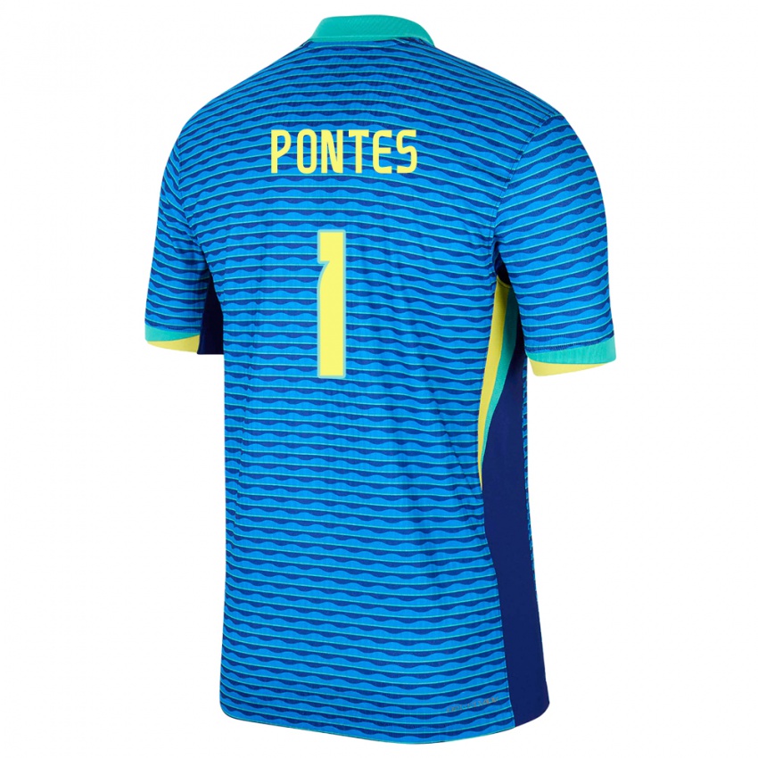 Dames Brazilië Mycael Pontes #1 Blauw Uitshirt Uittenue 24-26 T-Shirt