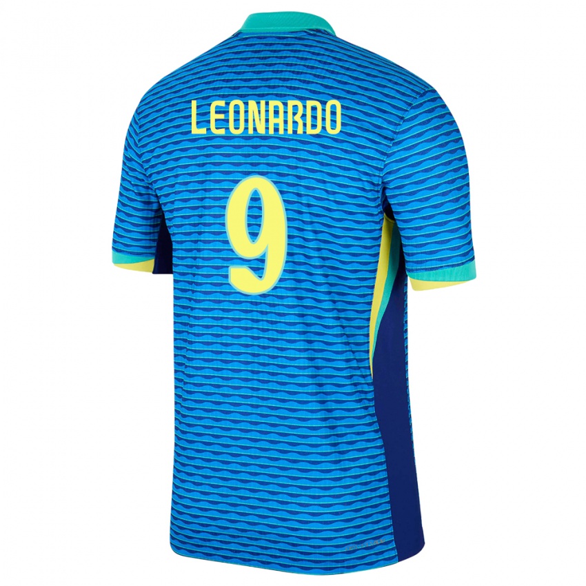 Dames Brazilië Marcos Leonardo #9 Blauw Uitshirt Uittenue 24-26 T-Shirt