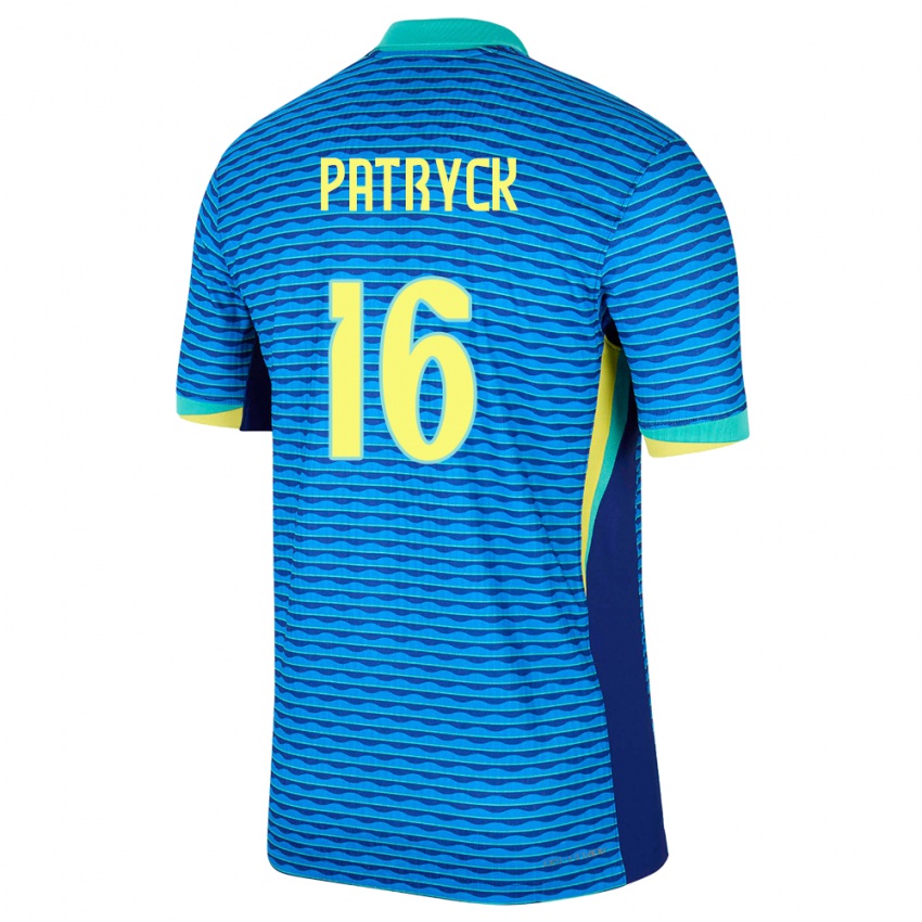 Dames Brazilië Patryck #16 Blauw Uitshirt Uittenue 24-26 T-Shirt