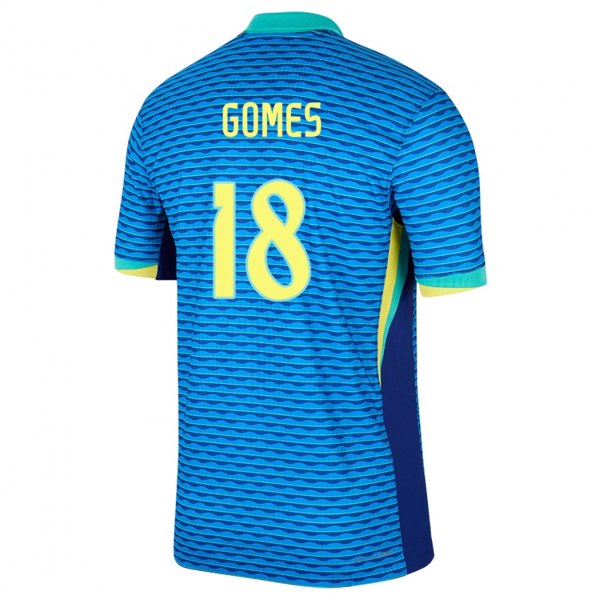 Dames Brazilië Marlon Gomes #18 Blauw Uitshirt Uittenue 24-26 T-Shirt
