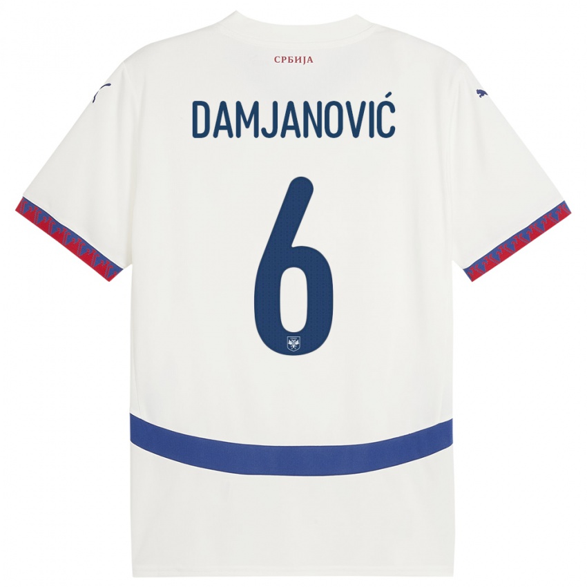Dames Servië Nevena Damjanovic #6 Wit Uitshirt Uittenue 24-26 T-Shirt