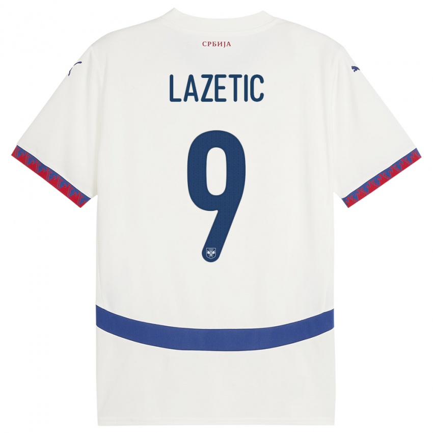 Dames Servië Marko Lazetic #9 Wit Uitshirt Uittenue 24-26 T-Shirt